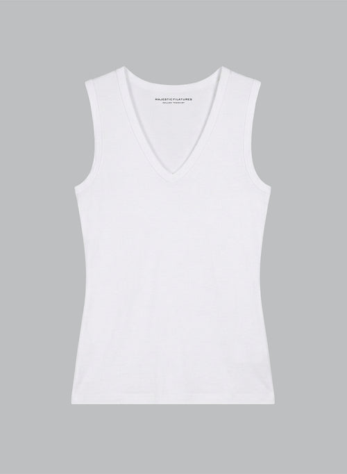 White V-Neck Tank Top in Viscose / Elastane - MAJESTIC FILATURES
