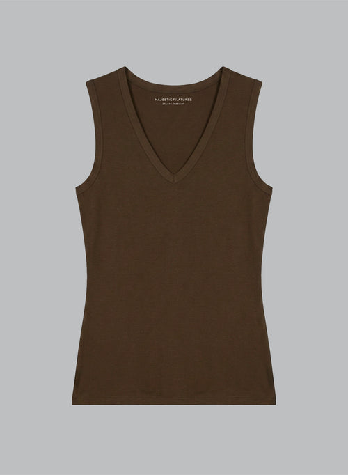 V-Neck Tank Top in Viscose / Elastane in Tonka - MAJESTIC FILATURES