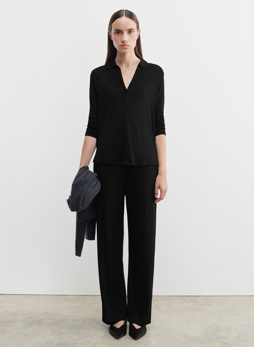 Pantalón negro con bolsillos y cintura elástica de viscosa y elastano - MAJESTIC FILATURES