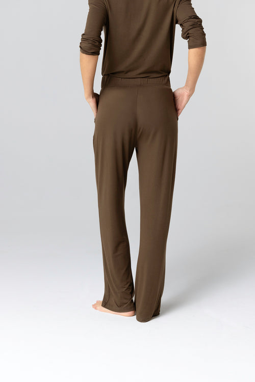 Pantalon Marron Foncé en Viscose / Elasthanne - MAJESTIC FILATURES