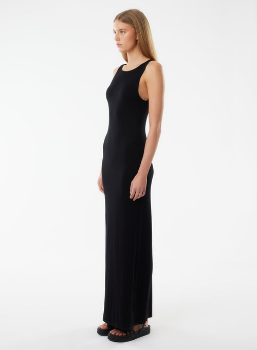 Robe Noire Sans Manches Col Bateau - MAJESTIC FILATURES