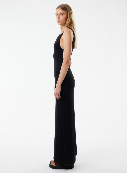 Robe Noire Sans Manches Col Bateau - MAJESTIC FILATURES