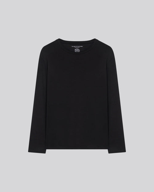 Schwarzes Langarm-T-Shirt mit Rundhalsausschnitt aus Viskose / Elasthan - MAJESTIC FILATURES