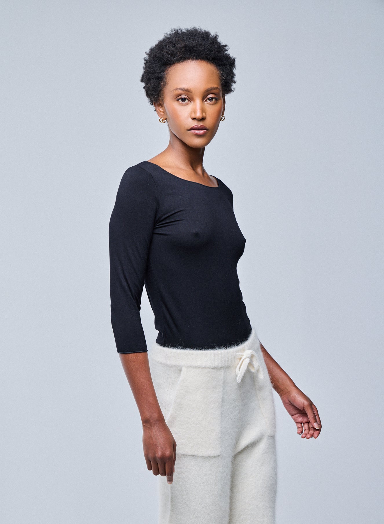 Black Adèle boat neck T-shirt in Viscose / elastane WOMEN