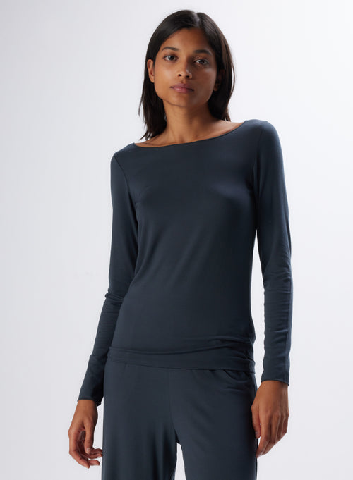 "3/4 Sleeve Boatneck Viscose / Elastane T-Shirt" - MAJESTIC FILATURES