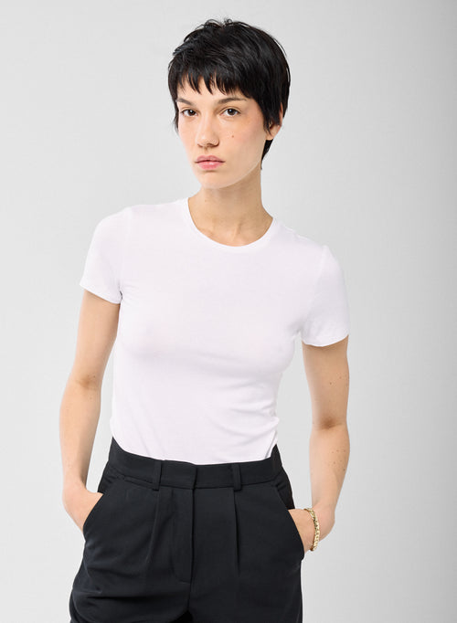 T-shirt Blanc Col Rond Manches Courtes en Viscose et Élasthanne - MAJESTIC FILATURES