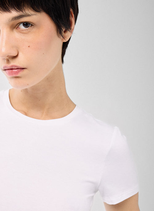 T-shirt Blanc Col Rond Manches Courtes en Viscose et Élasthanne - MAJESTIC FILATURES