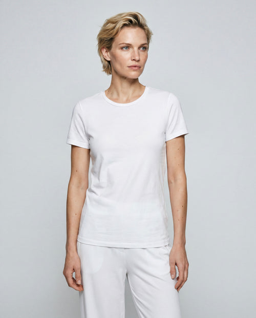 Camiseta blanca cuello redondo y manga corta de lyocel, tencel / algodón orgánico - MAJESTIC FILATURES