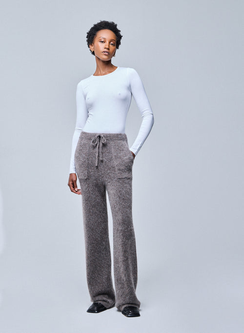 Camiseta de manga larga de viscosa y elastano con cuello redondo White Ally - MAJESTIC FILATURES