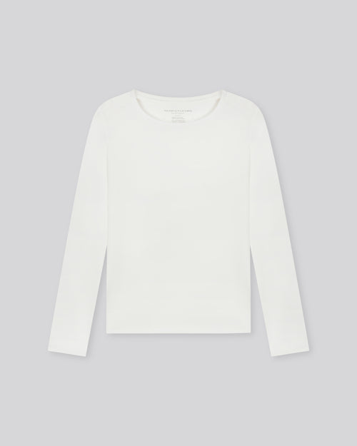 Camiseta de manga larga de viscosa y elastano con cuello redondo White Ally - MAJESTIC FILATURES