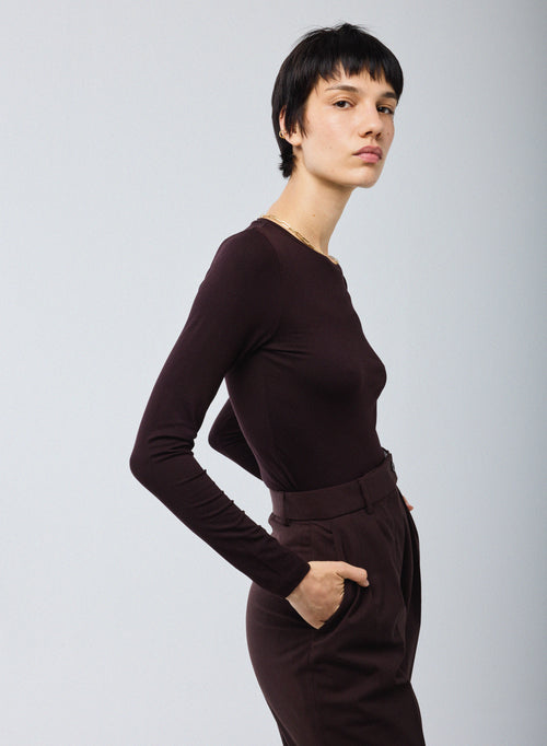 Purple T shirt Crew Neck Long Sleeves Viscose Elastane   - MAJESTIC FILATURES