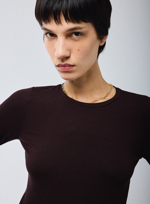 Purple T shirt Crew Neck Long Sleeves Viscose Elastane   - MAJESTIC FILATURES