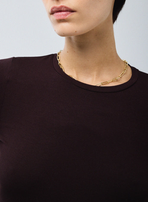 Purple T shirt Crew Neck Long Sleeves Viscose Elastane   - MAJESTIC FILATURES