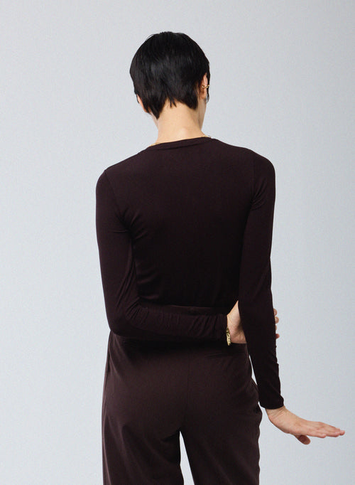 Purple T shirt Crew Neck Long Sleeves Viscose Elastane   - MAJESTIC FILATURES