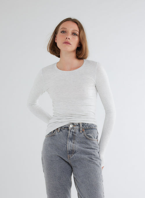 Grey Ally Round Neck T-shirt in Viscose and Elastane - MAJESTIC FILATURES