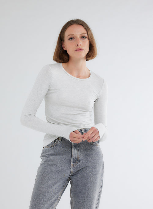 Grey Ally Round Neck T-shirt in Viscose and Elastane - MAJESTIC FILATURES