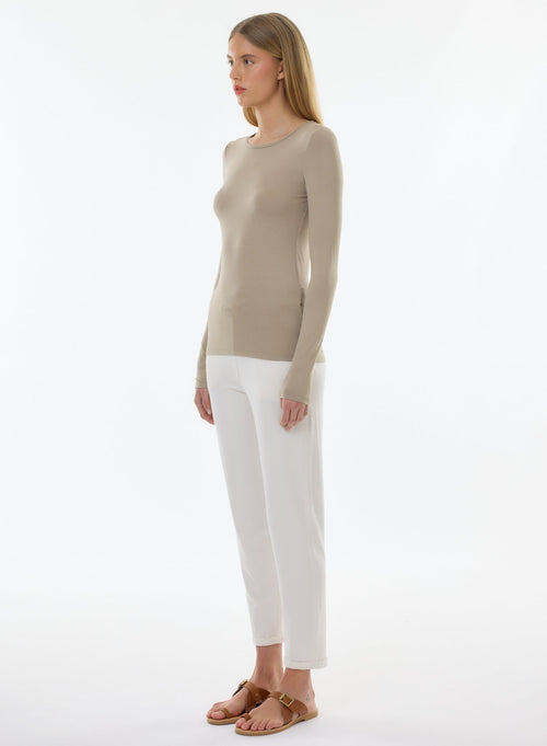 Beige Ally Round Neck T-shirt in Viscose and Elastane - MAJESTIC FILATURES