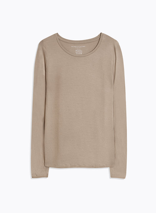 T-Shirt Beige Ally Rundhalsausschnitt  - MAJESTIC FILATURES