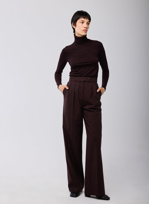 Purple T shirt Turtleneck Long Sleeves Viscose Elastane   - MAJESTIC FILATURES