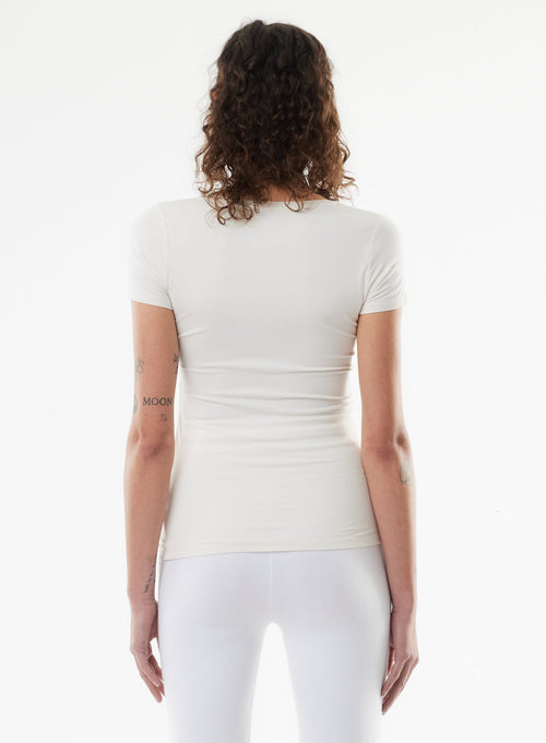 White Short Sleeve V-Neck T-Shirt in Viscose and Elastane - MAJESTIC FILATURES