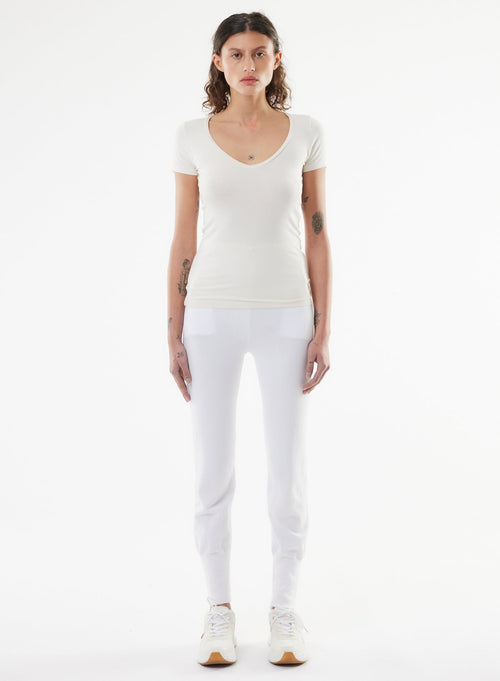 White Short Sleeve V-Neck T-Shirt in Viscose and Elastane - MAJESTIC FILATURES