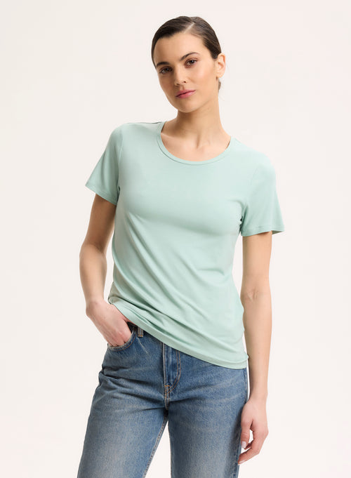 Tee shirt Bleu Col Rond Manches Courtes - MAJESTIC FILATURES