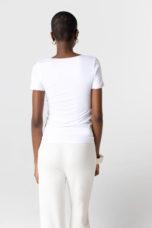 T-shirt Blanc Col V Manches Courtes en Viscose / Elasthanne - MAJESTIC FILATURES