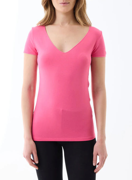 Flamingo Short Sleeve V-Neck T-Shirt in Viscose and Elastane - MAJESTIC FILATURES