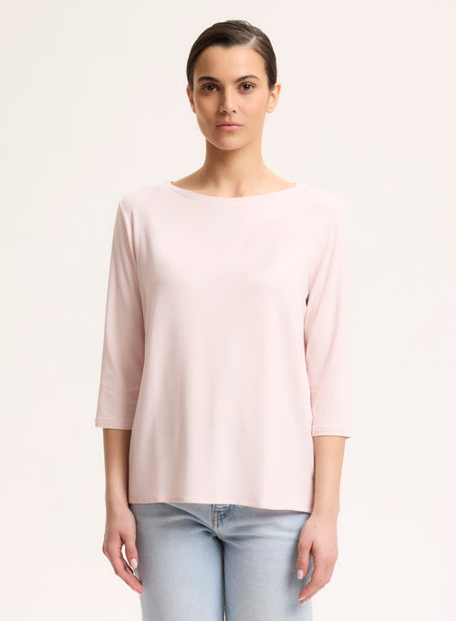 Camiseta Pétale con mangas 3/4 Cuello barco en viscosa y elastano - MAJESTIC FILATURES