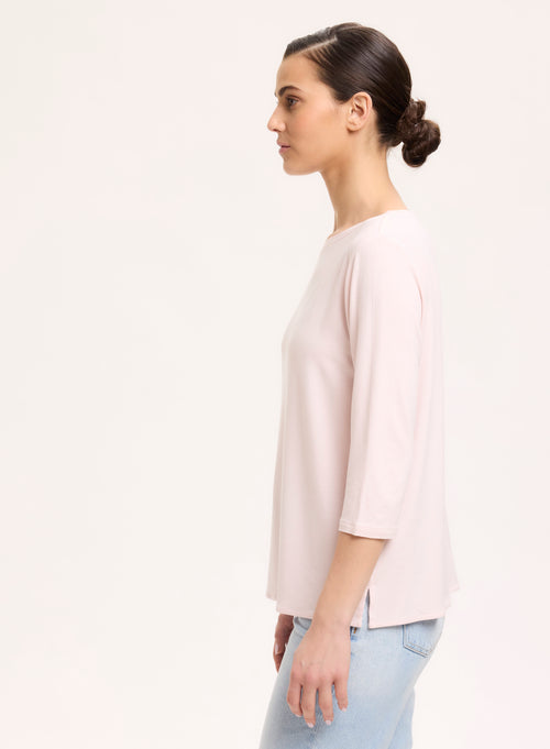 Camiseta Pétale con mangas 3/4 Cuello barco en viscosa y elastano - MAJESTIC FILATURES