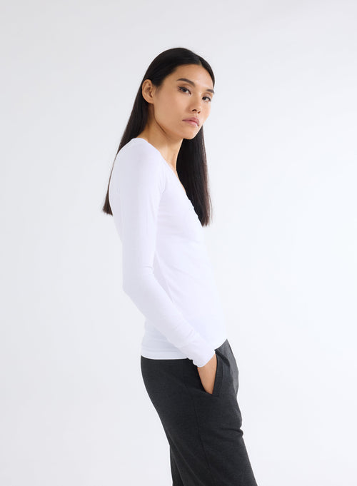 White V-Neck Long Sleeve T-Shirt - MAJESTIC FILATURES