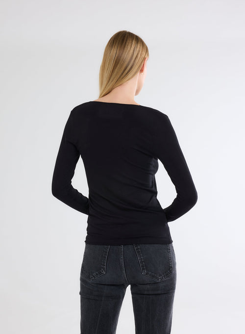 Black V-Neck Long Sleeve T-Shirt - MAJESTIC FILATURES