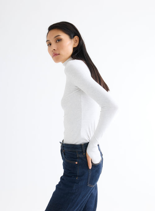 Grey turtleneck long sleeve T-shirt in Viscose and Elastane - MAJESTIC FILATURES