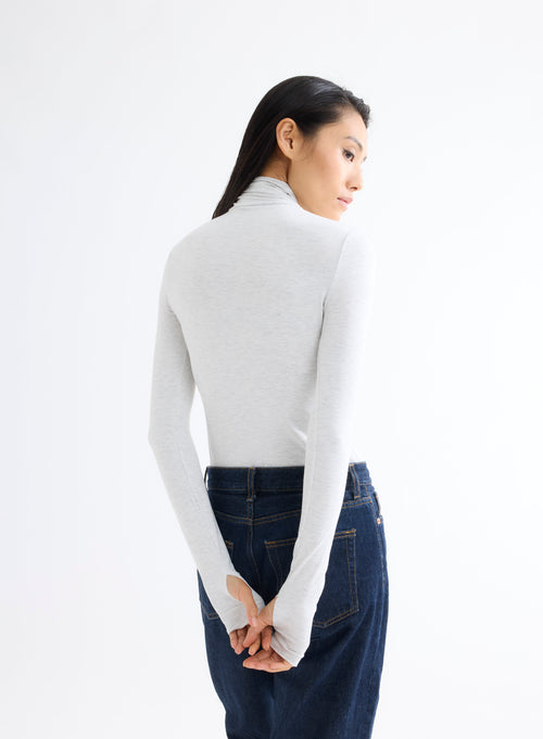 Grey turtleneck long sleeve T-shirt in Viscose and Elastane - MAJESTIC FILATURES