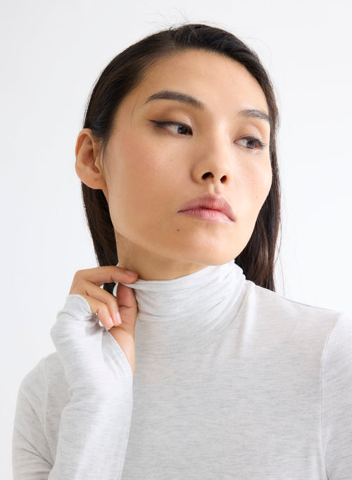 Grey turtleneck long sleeve T-shirt in Viscose and Elastane - MAJESTIC FILATURES