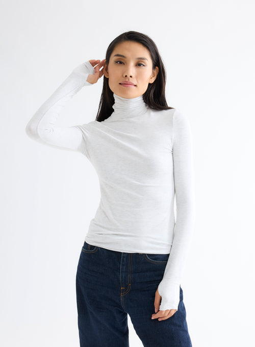 Grey turtleneck long sleeve T-shirt in Viscose and Elastane - MAJESTIC FILATURES