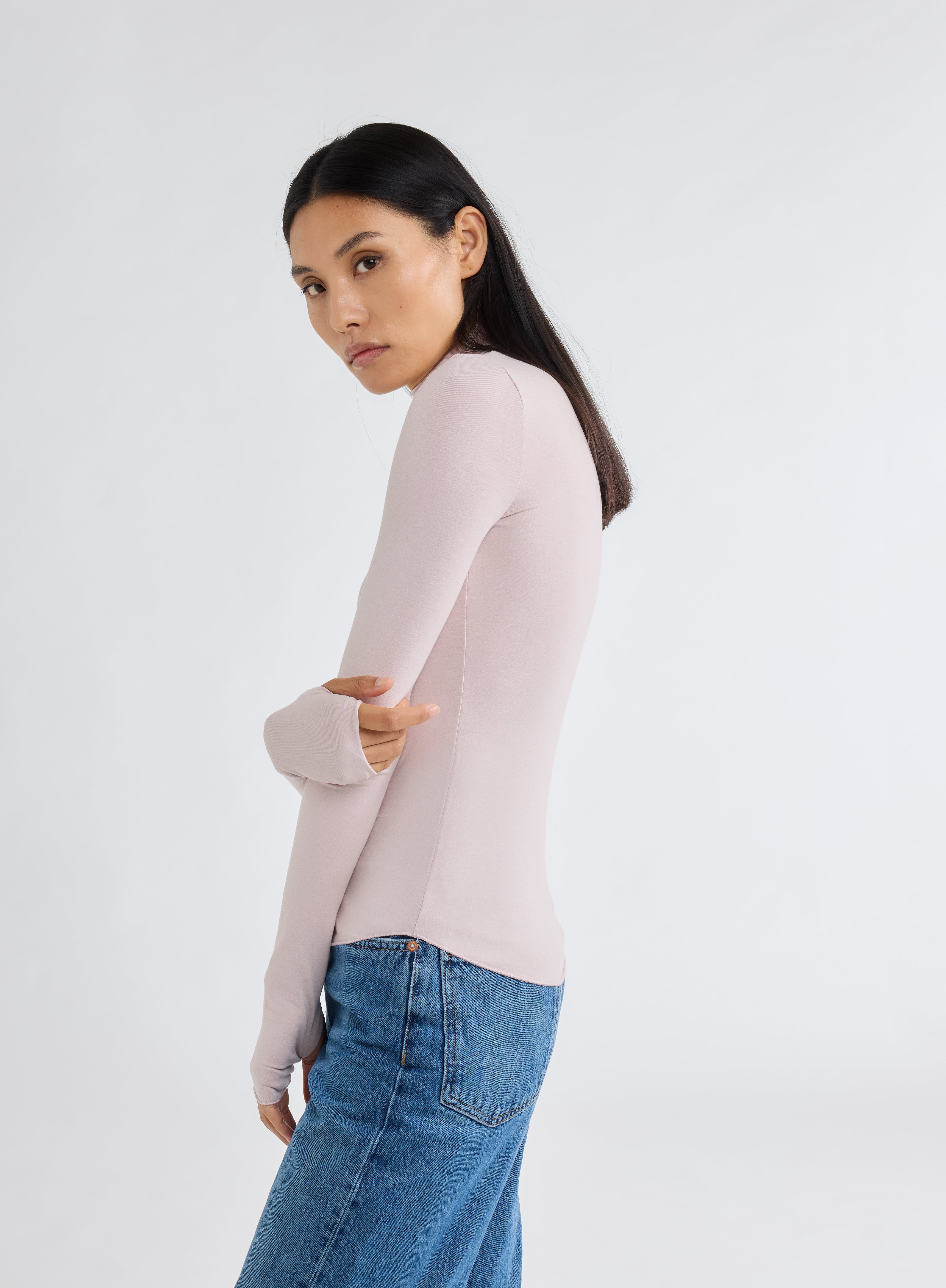 Pink turtleneck T shirt long sleeves in Viscose Elastane WOMEN Majestic Filatures MAJESTIC FILATURES