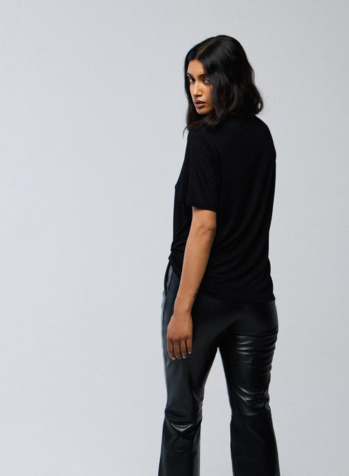 Black T shirt Crew Neck Short Sleeves Viscose Elastane   - MAJESTIC FILATURES
