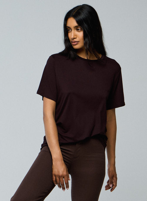 Camiseta berenjena cuello redondo manga corta viscosa / elastano - MAJESTIC FILATURES
