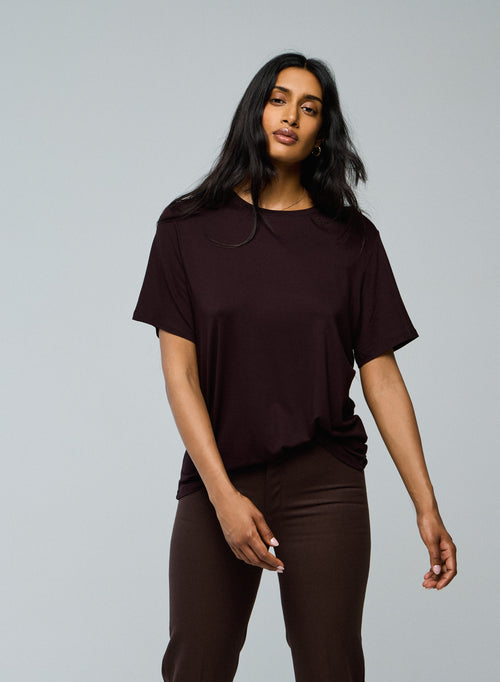 Camiseta berenjena cuello redondo manga corta viscosa / elastano - MAJESTIC FILATURES