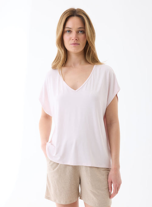 Petal Sleeve V-Neck T-Shirt - MAJESTIC FILATURES