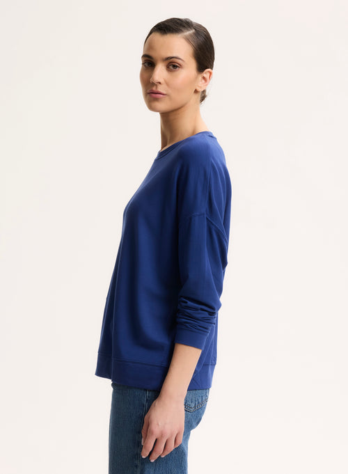 Sweatshirt blau Rundhalsausschnitt Langarm - MAJESTIC FILATURES