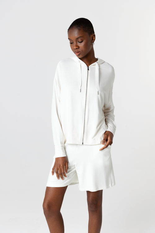 Sweat Blanc Col Rond Manches Longues en Viscose / Elasthanne - MAJESTIC FILATURES