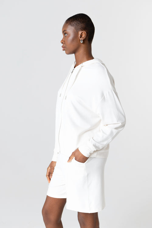 Sweat Blanc Col Rond Manches Longues en Viscose / Elasthanne - MAJESTIC FILATURES