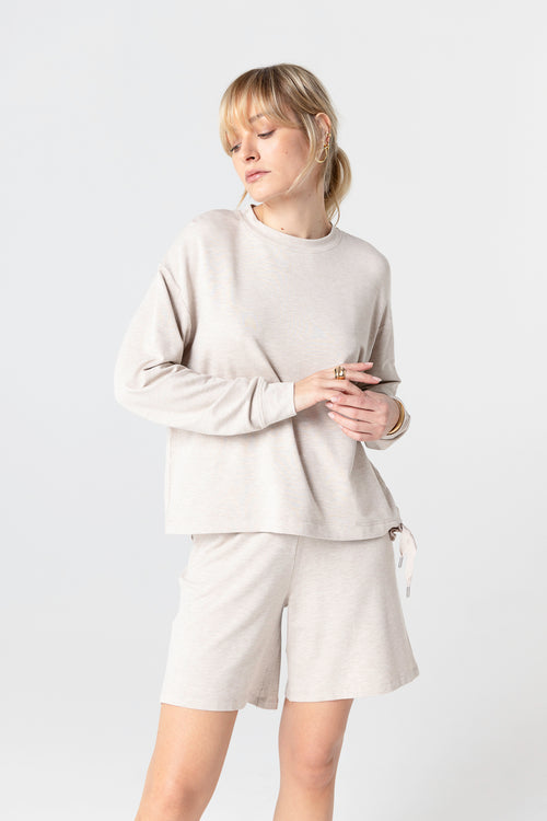Sweat Beige Col Rond Manches Longues en Viscose / Elasthanne - MAJESTIC FILATURES