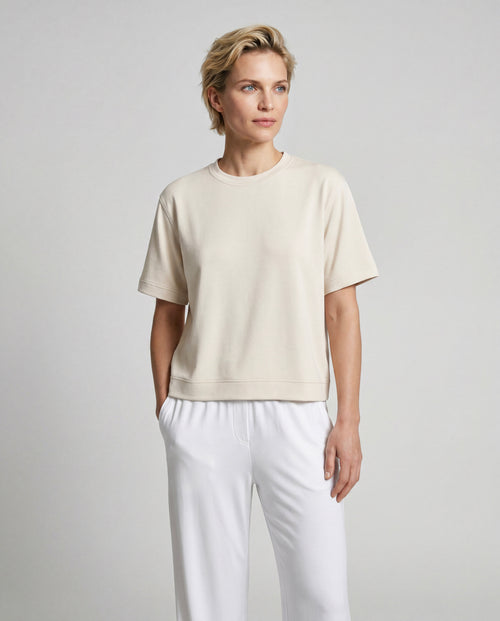 White Round-Neck Short-Sleeve Sweatshirt in Viscose / Elastane - MAJESTIC FILATURES