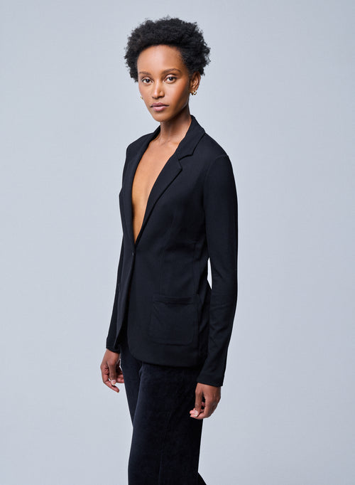 Diane 1-button Viscose Black Jacket - MAJESTIC FILATURES
