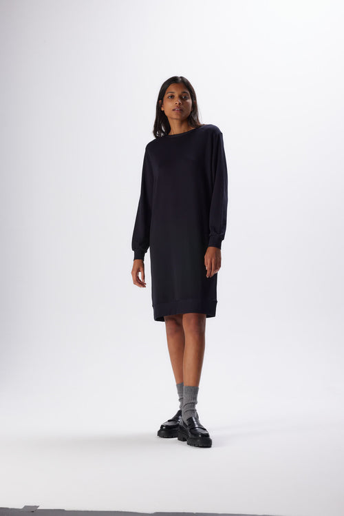 Navy Dress Round Neck Long Sleeves in Viscose and Elastane - MAJESTIC FILATURES