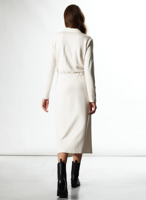 Cream Dress Shirt Collar Long Sleeves in Viscose and Elastane - MAJESTIC FILATURES