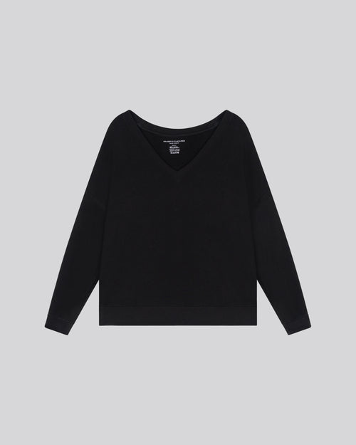 Sudadera negra con cuello de pico y manga larga en viscosa / elastano - MAJESTIC FILATURES